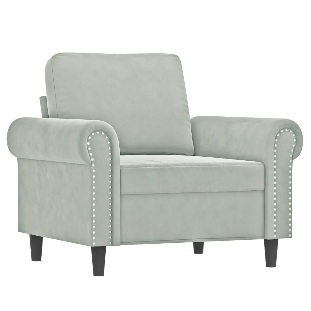3 Piece Sofa Set with Pillows Light Grey Velvet