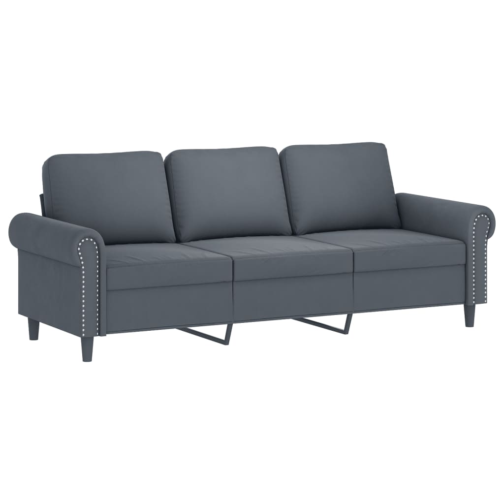 3 Piece Sofa Set with Pillows Dark Grey Velvet