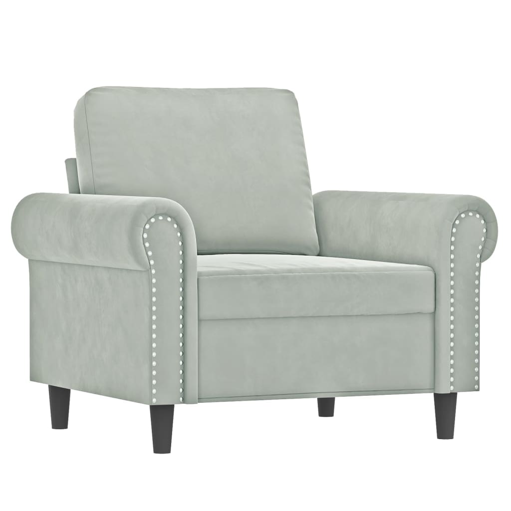 4 Piece Sofa Set with Pillows Light Grey Velvet