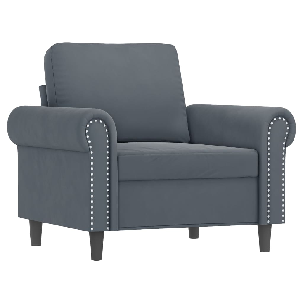 4 Piece Sofa Set with Pillows Dark Grey Velvet
