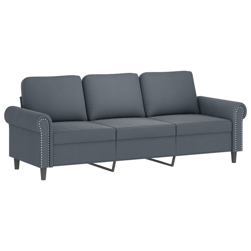 4 Piece Sofa Set with Pillows Dark Grey Velvet