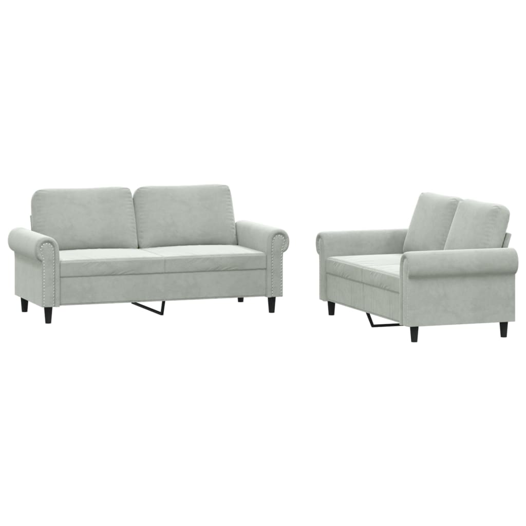 2 Piece Sofa Set with Cushions Light Grey Velvet