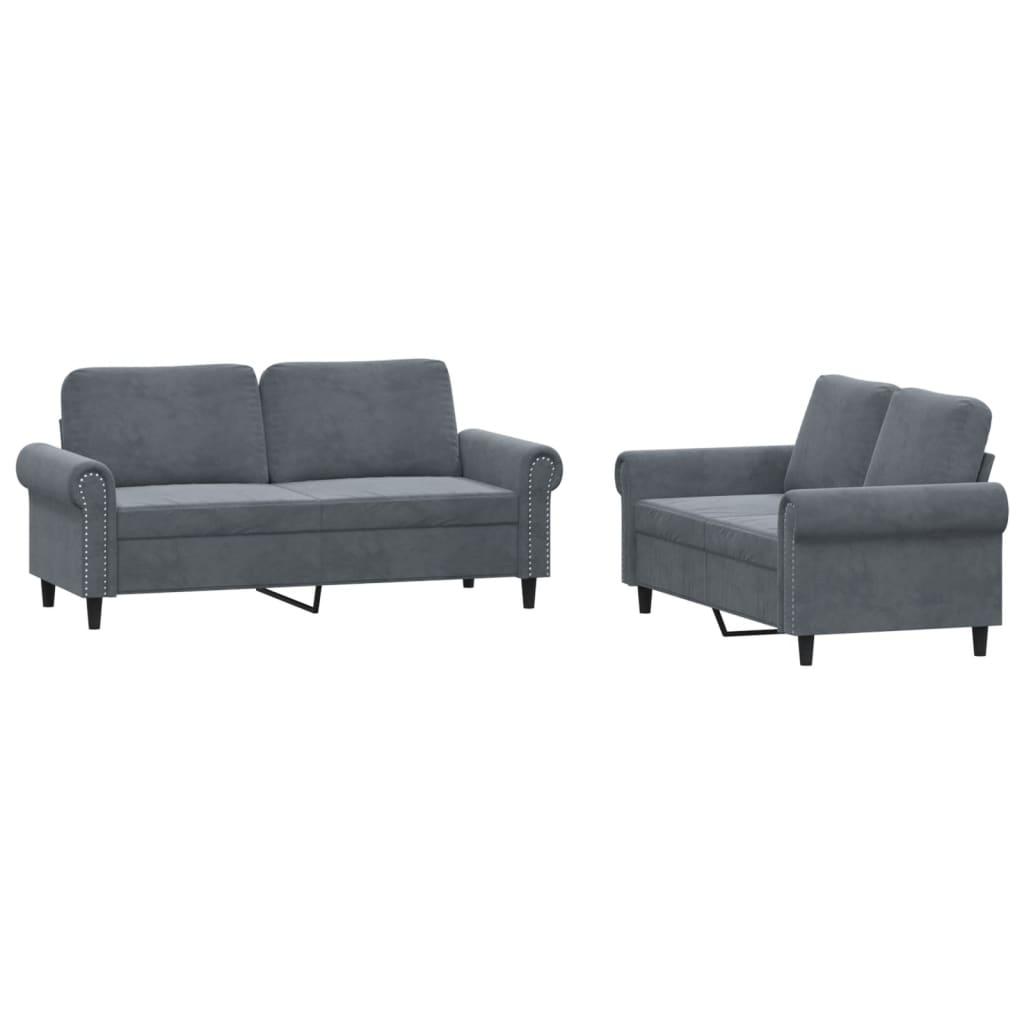 2 Piece Sofa Set with Cushions Dark Grey Velvet