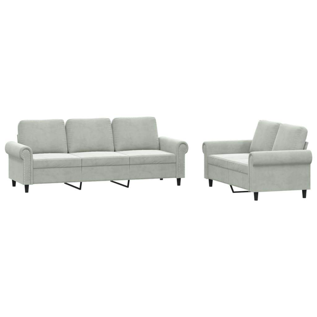 2 Piece Sofa Set with Cushions Light Grey Velvet