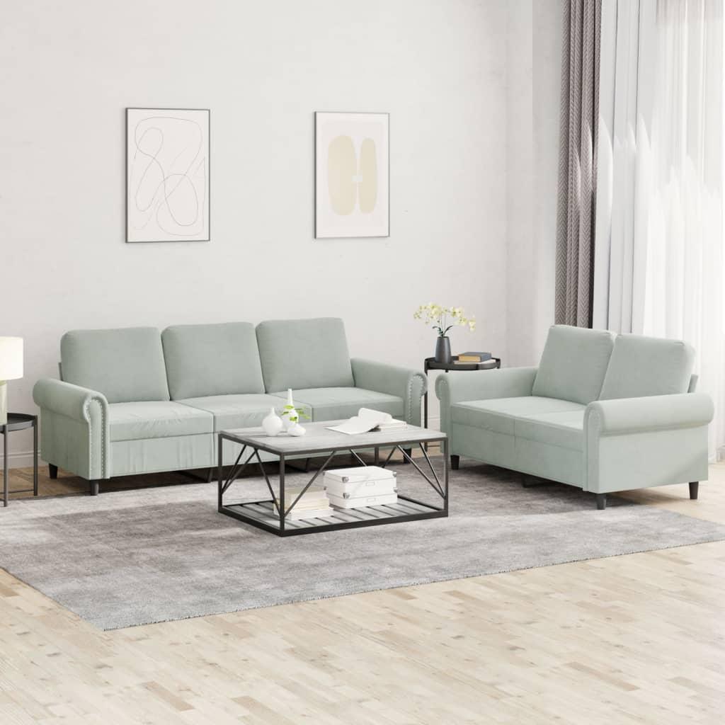 2 Piece Sofa Set with Cushions Light Grey Velvet