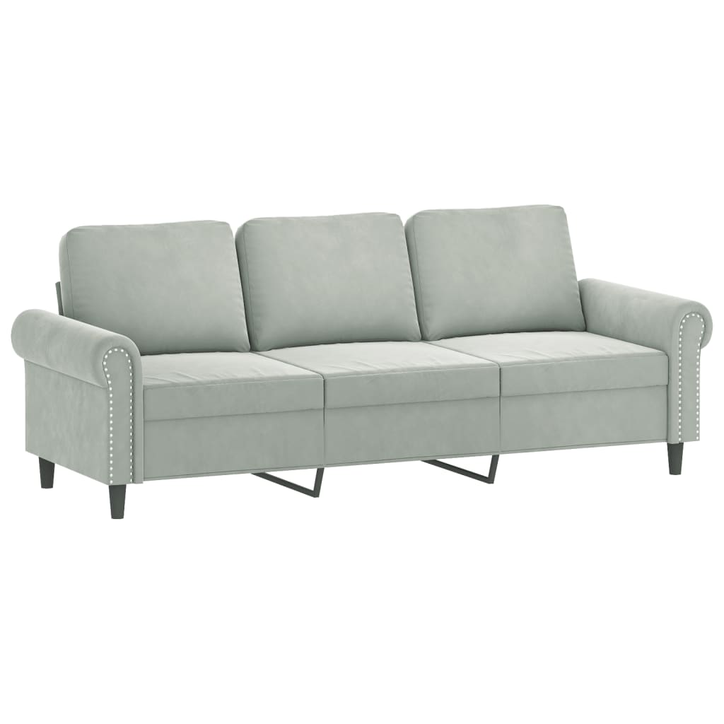 3 Piece Sofa Set with Cushions Light Grey Velvet