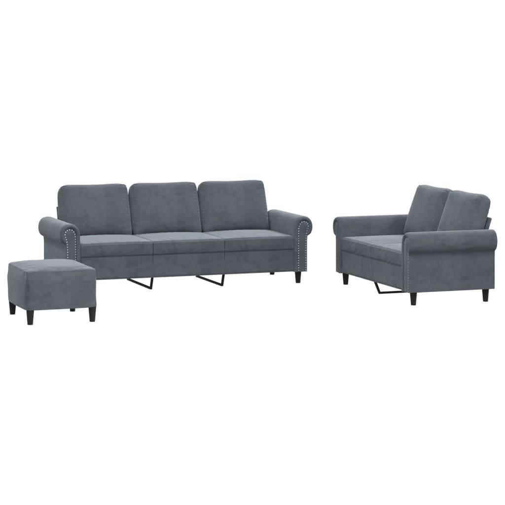 3 Piece Sofa Set with Cushions Dark Grey Velvet