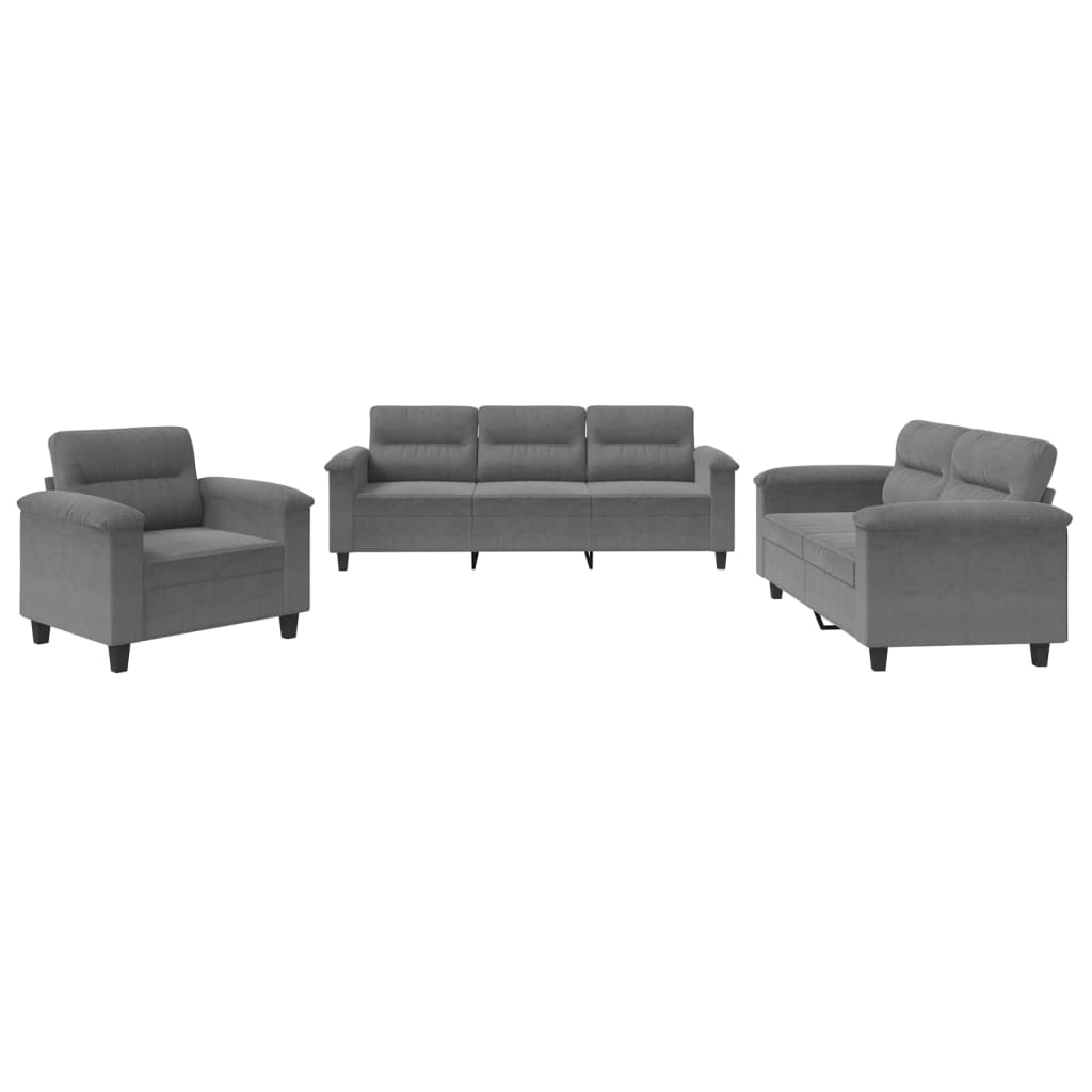 3 Piece Sofa Set with Cushions Dark Grey Microfibre Fabric