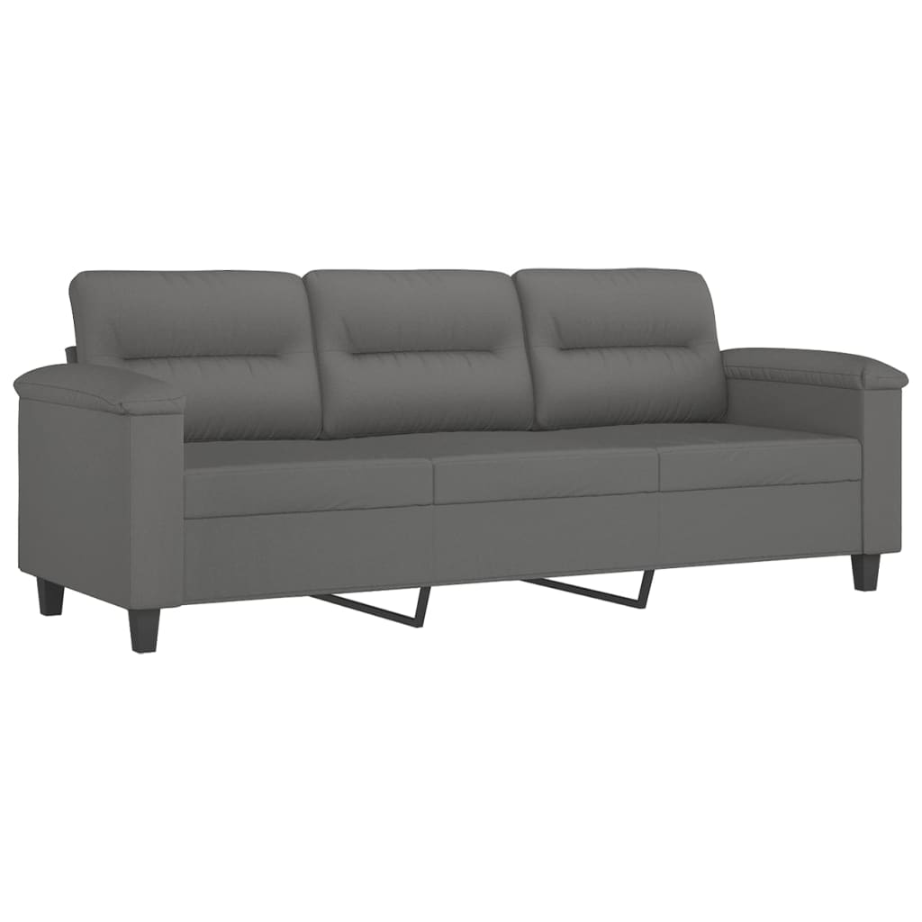 3 Piece Sofa Set with Pillows Dark Grey Microfibre Fabric