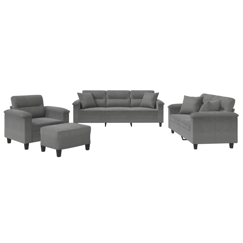 4 Piece Sofa Set with Pillows Dark Grey Microfibre Fabric