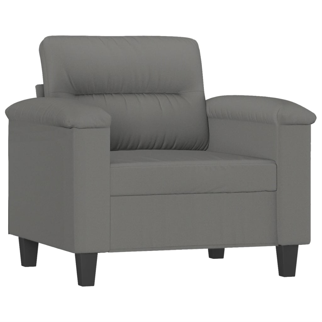 4 Piece Sofa Set with Pillows Dark Grey Microfibre Fabric