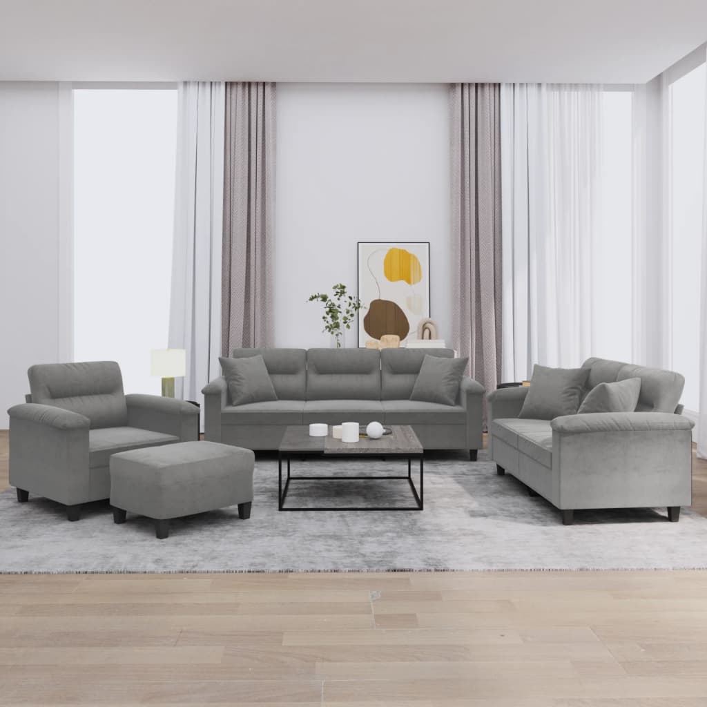 4 Piece Sofa Set with Pillows Dark Grey Microfibre Fabric