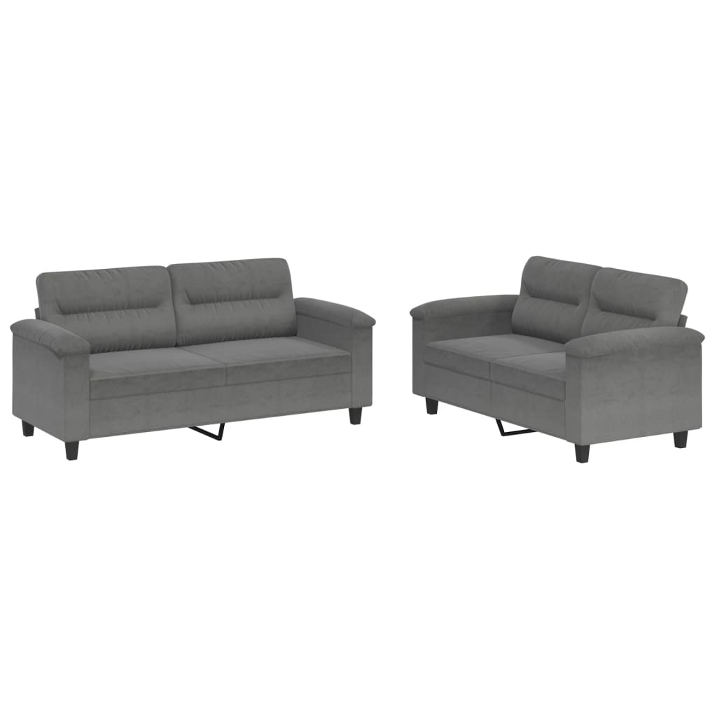 2 Piece Sofa Set with Cushions Dark Grey Microfibre Fabric