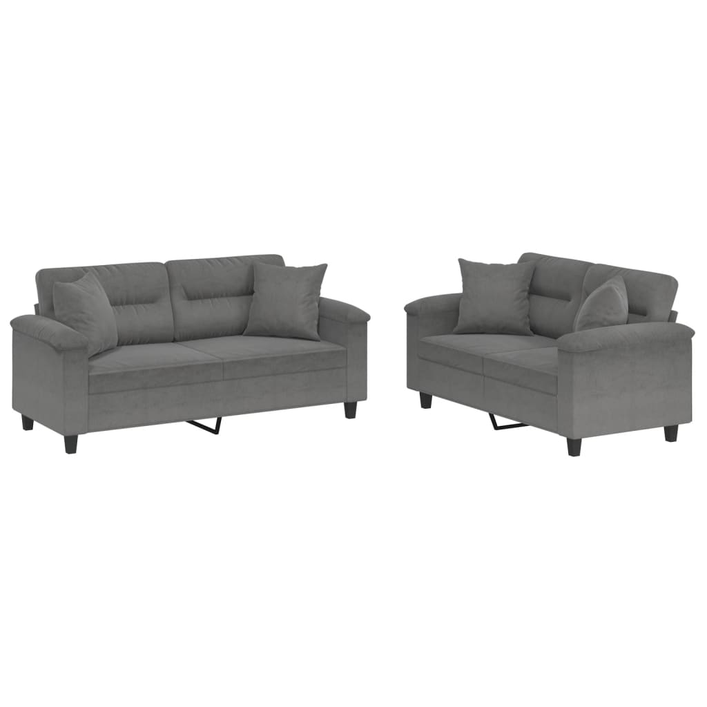 2 Piece Sofa Set with Pillows Dark Grey Microfibre Fabric