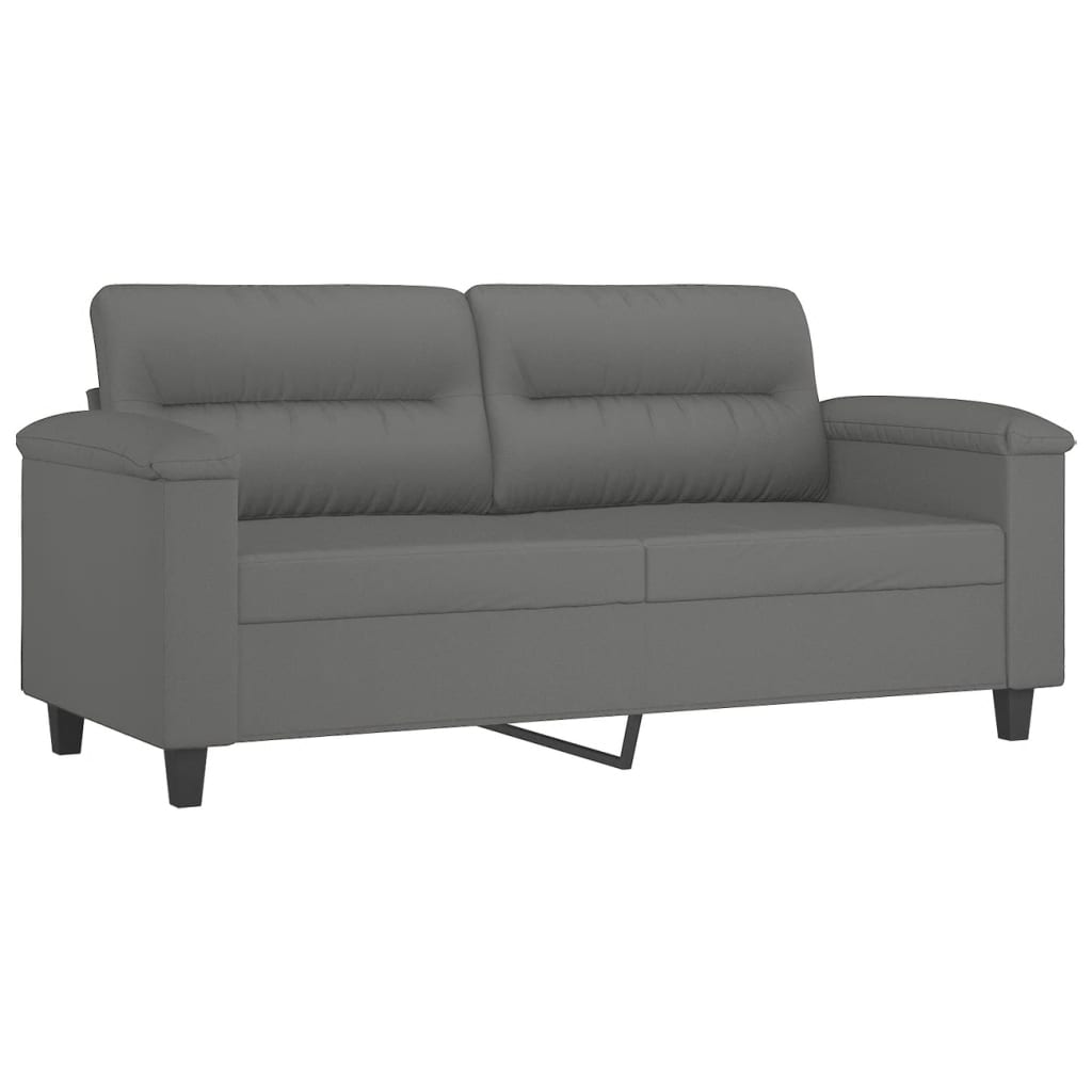 2 Piece Sofa Set with Pillows Dark Grey Microfibre Fabric