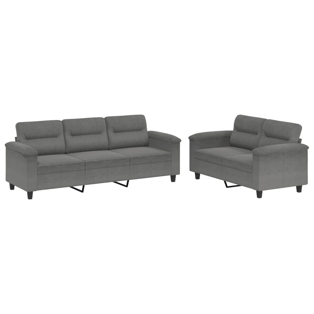 2 Piece Sofa Set with Cushions Dark Grey Microfibre Fabric