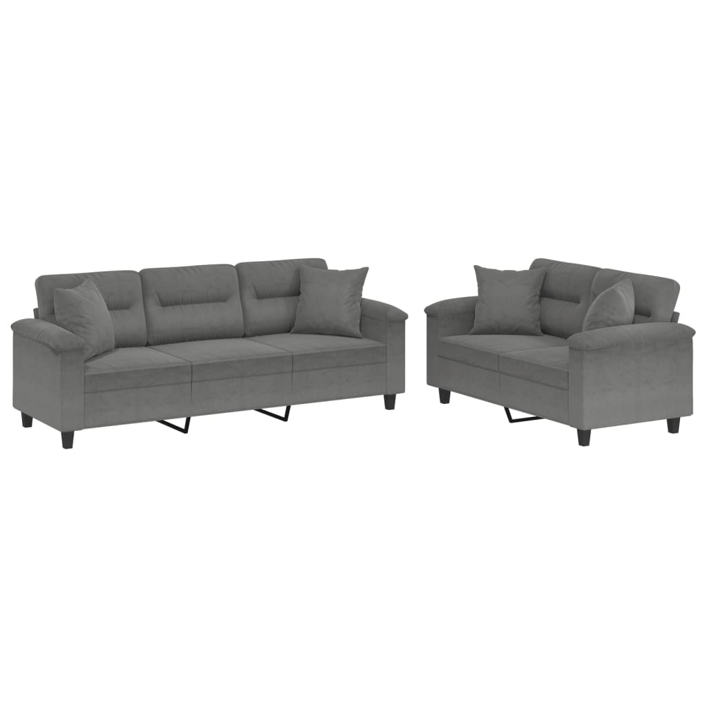 2 Piece Sofa Set with Pillows Dark Grey Microfibre Fabric