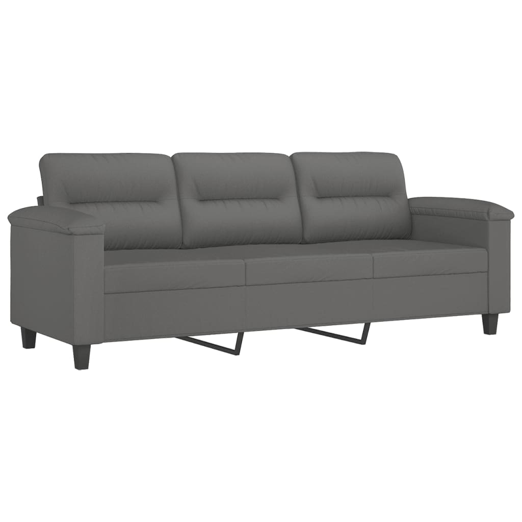 2 Piece Sofa Set with Pillows Dark Grey Microfibre Fabric
