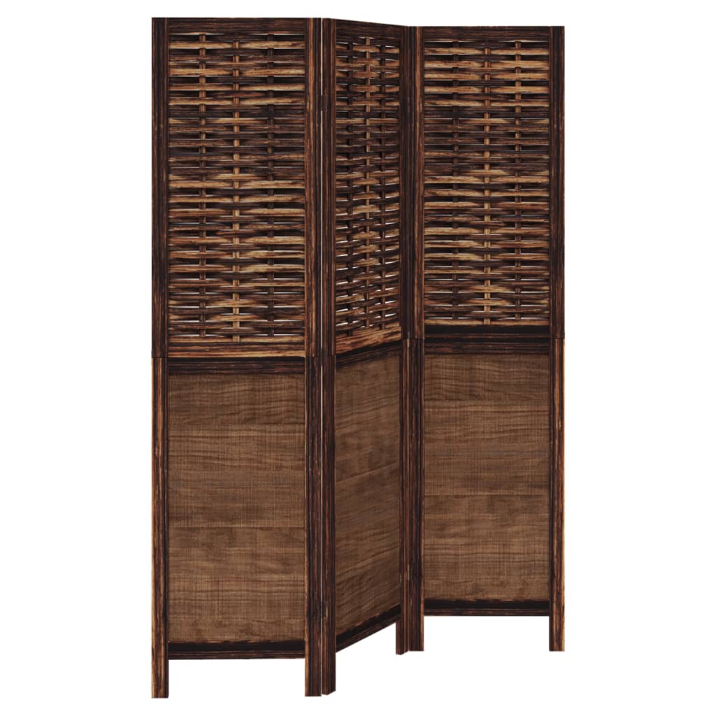 Room Divider 3 Panels Dark Brown Solid Wood Paulownia