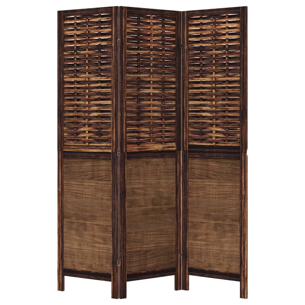 Room Divider 3 Panels Dark Brown Solid Wood Paulownia