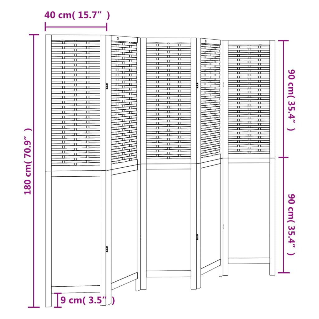 Room Divider 5 Panels Dark Brown Solid Wood Paulownia