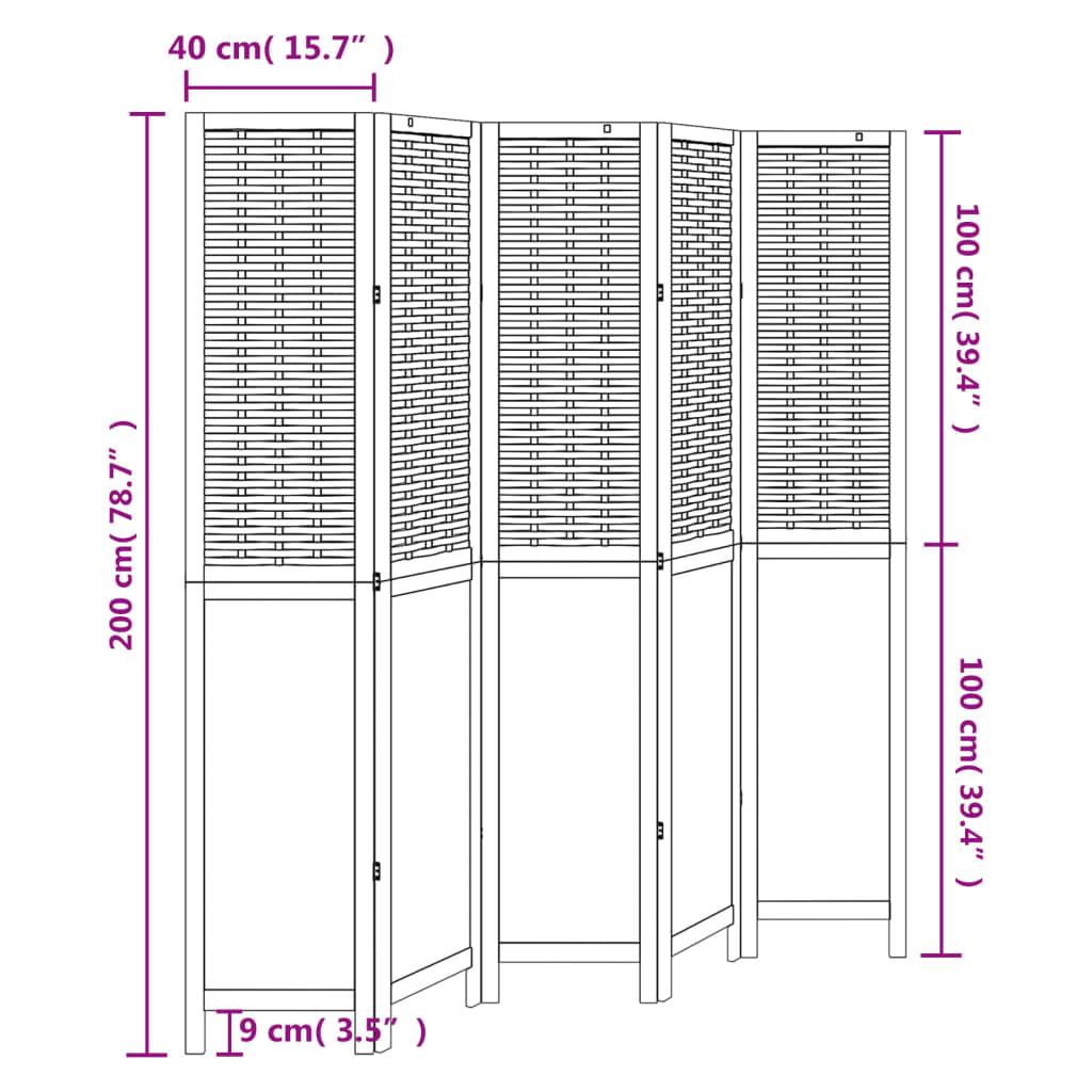 Room Divider 5 Panels Dark Brown Solid Wood Paulownia
