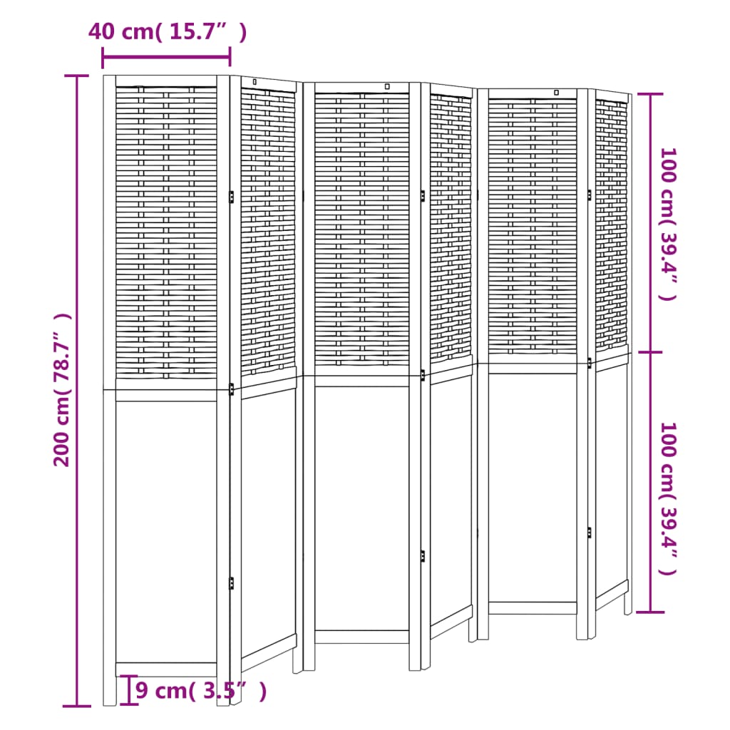 Room Divider 6 Panels Dark Brown Solid Wood Paulownia