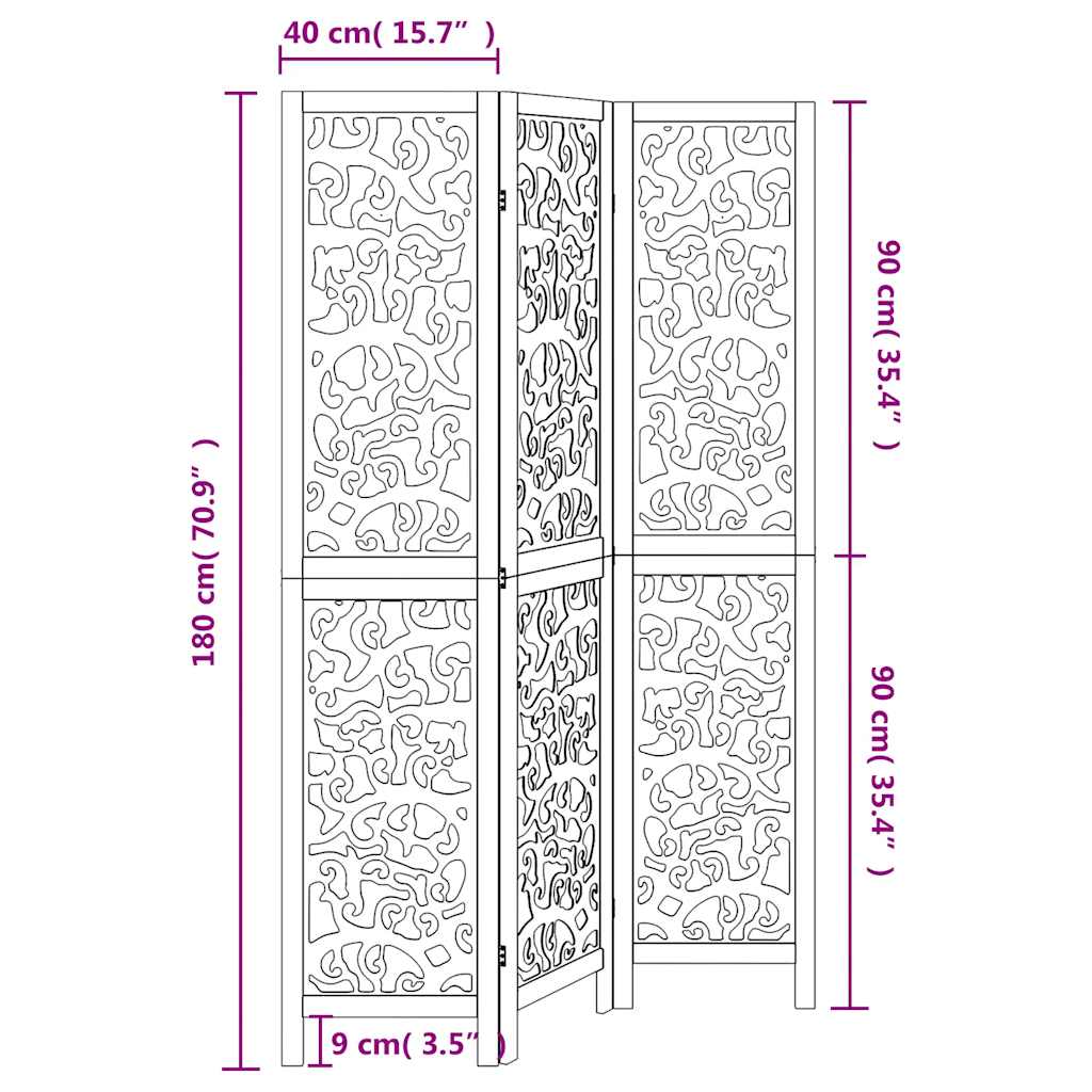 Room Divider 3 Panels White Solid Wood Paulownia