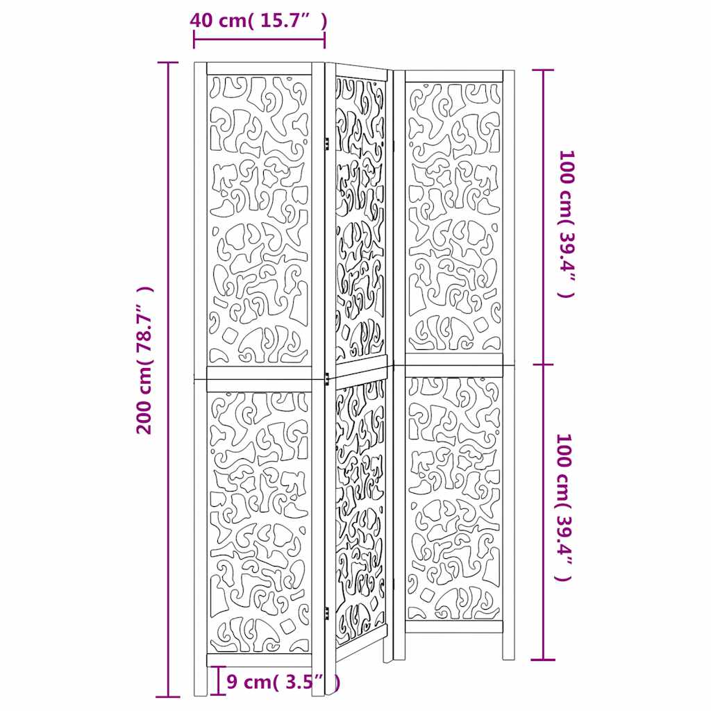 Room Divider 3 Panels White Solid Wood Paulownia