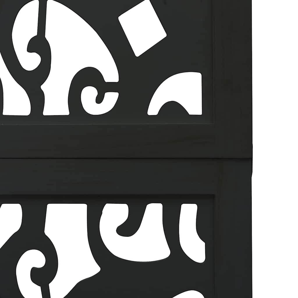 Room Divider 3 Panels Black Solid Wood Paulownia