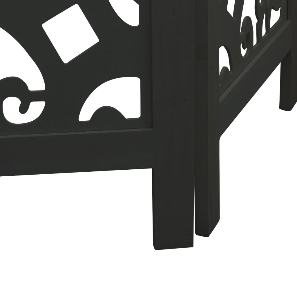 Room Divider 3 Panels Black Solid Wood Paulownia