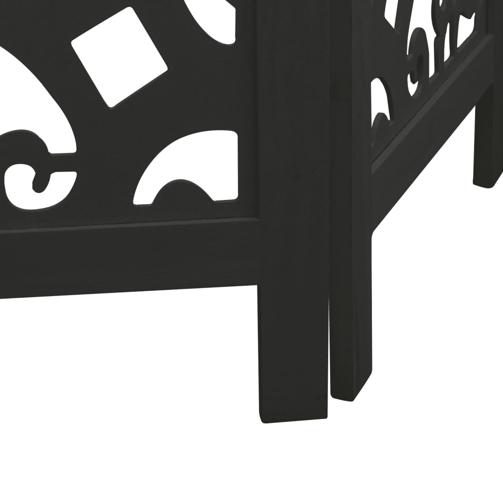 Room Divider 3 Panels Black Solid Wood Paulownia