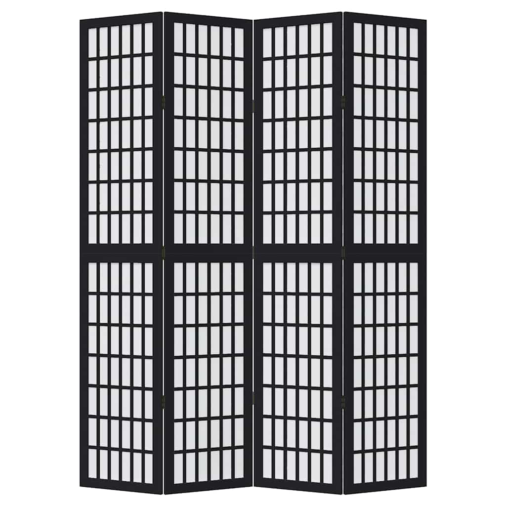 Room Divider 4 Panels Black Solid Wood Paulownia