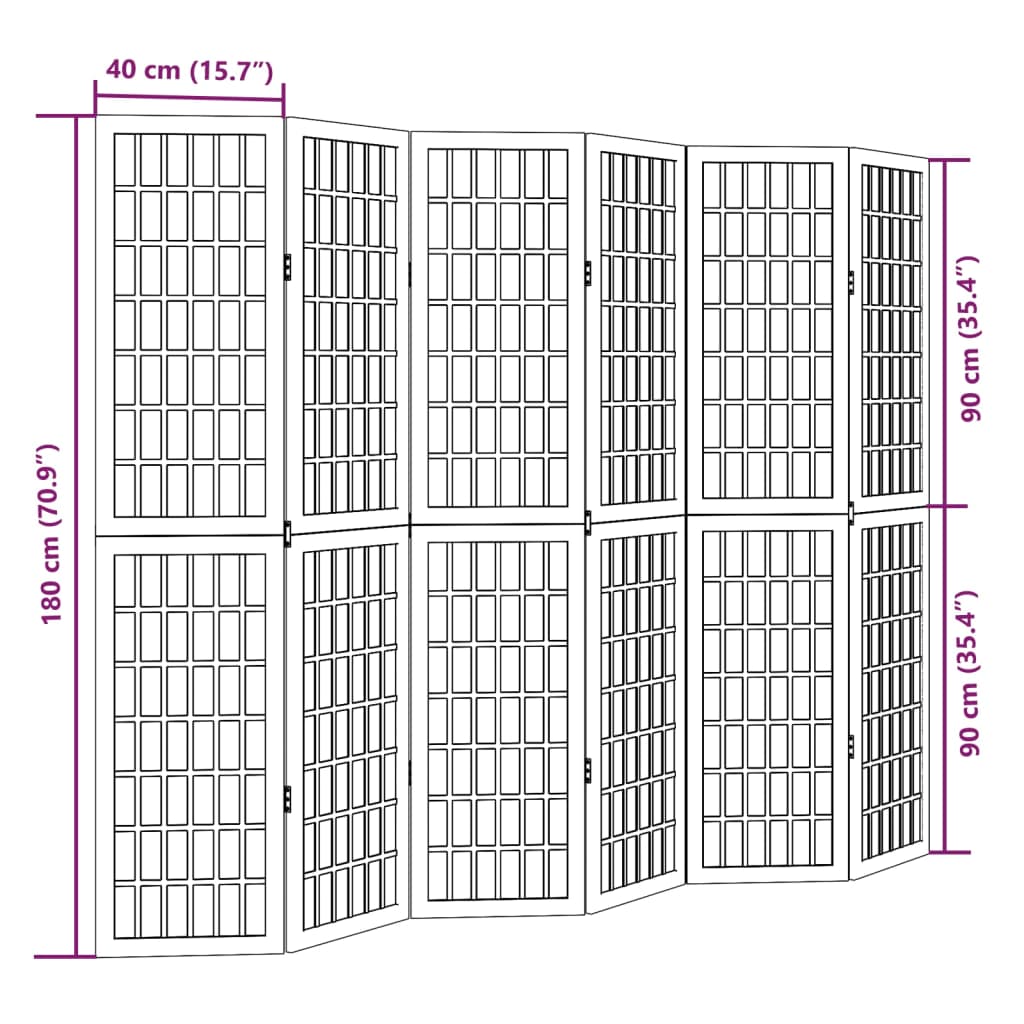 Room Divider 6 Panels Black Solid Wood Paulownia