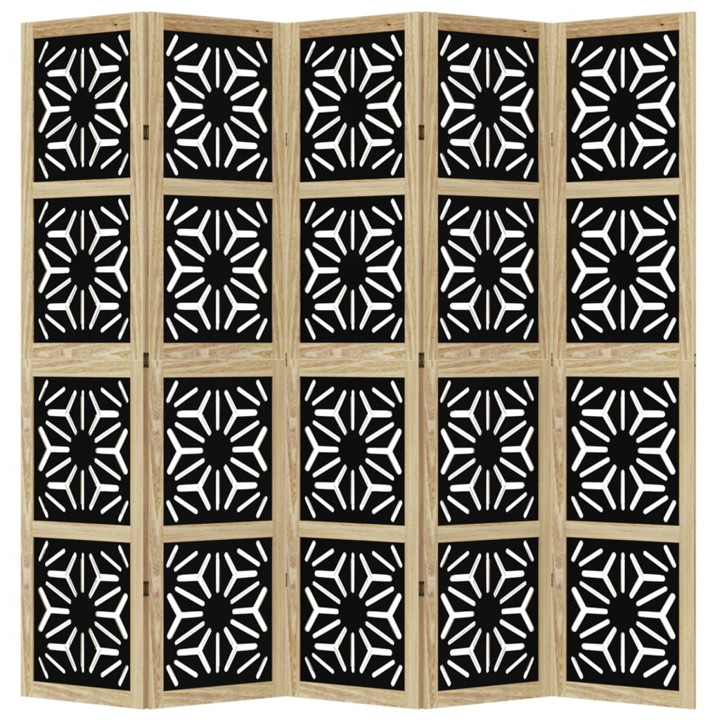 Room Divider 5 Panels Brown and Black Solid Wood Paulownia