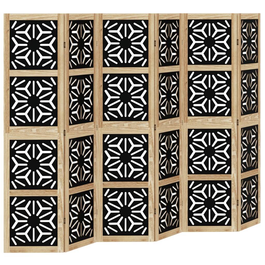 Room Divider 6 Panels Brown and Black Solid Wood Paulownia