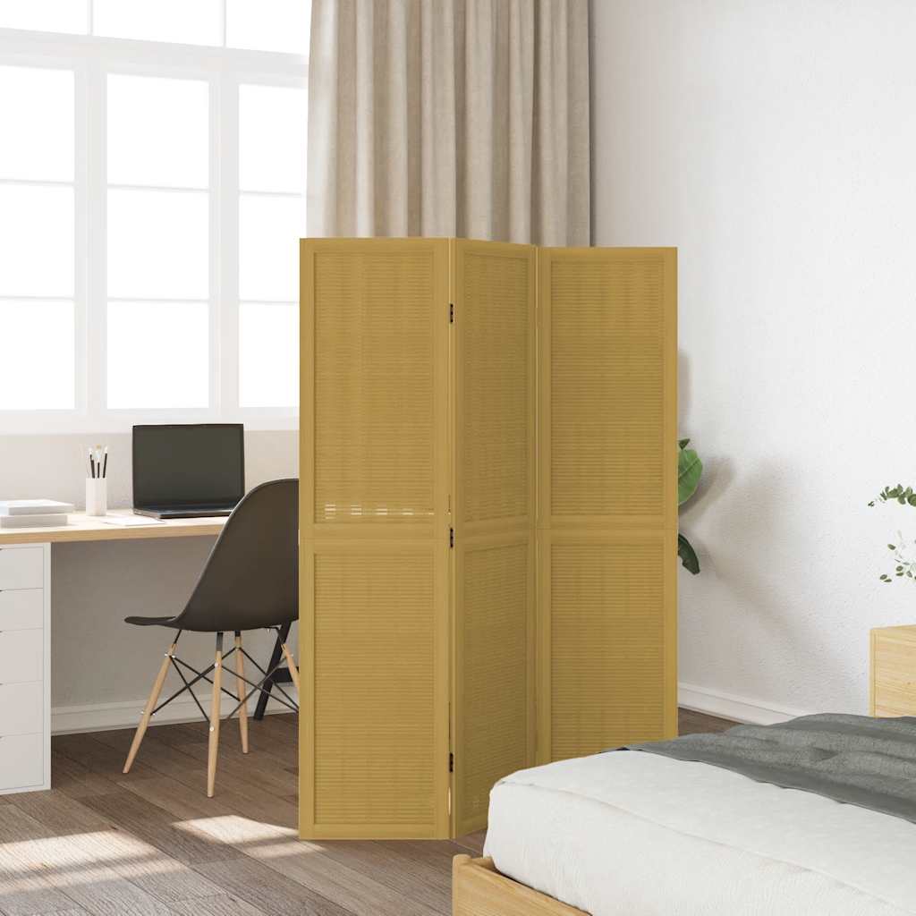 Room Divider 3 Panels Brown Solid Wood Paulownia