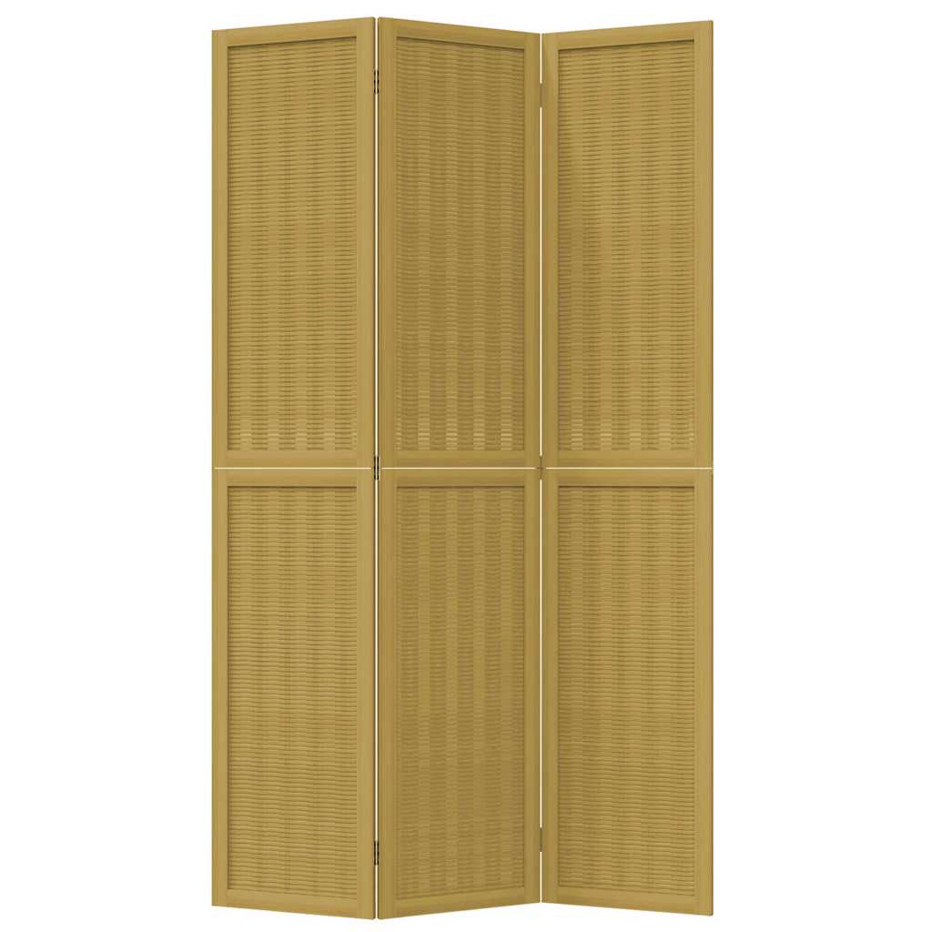 Room Divider 3 Panels Brown Solid Wood Paulownia