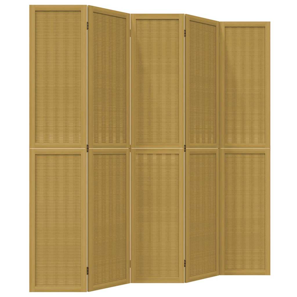 Room Divider 5 Panels Brown Solid Wood Paulownia