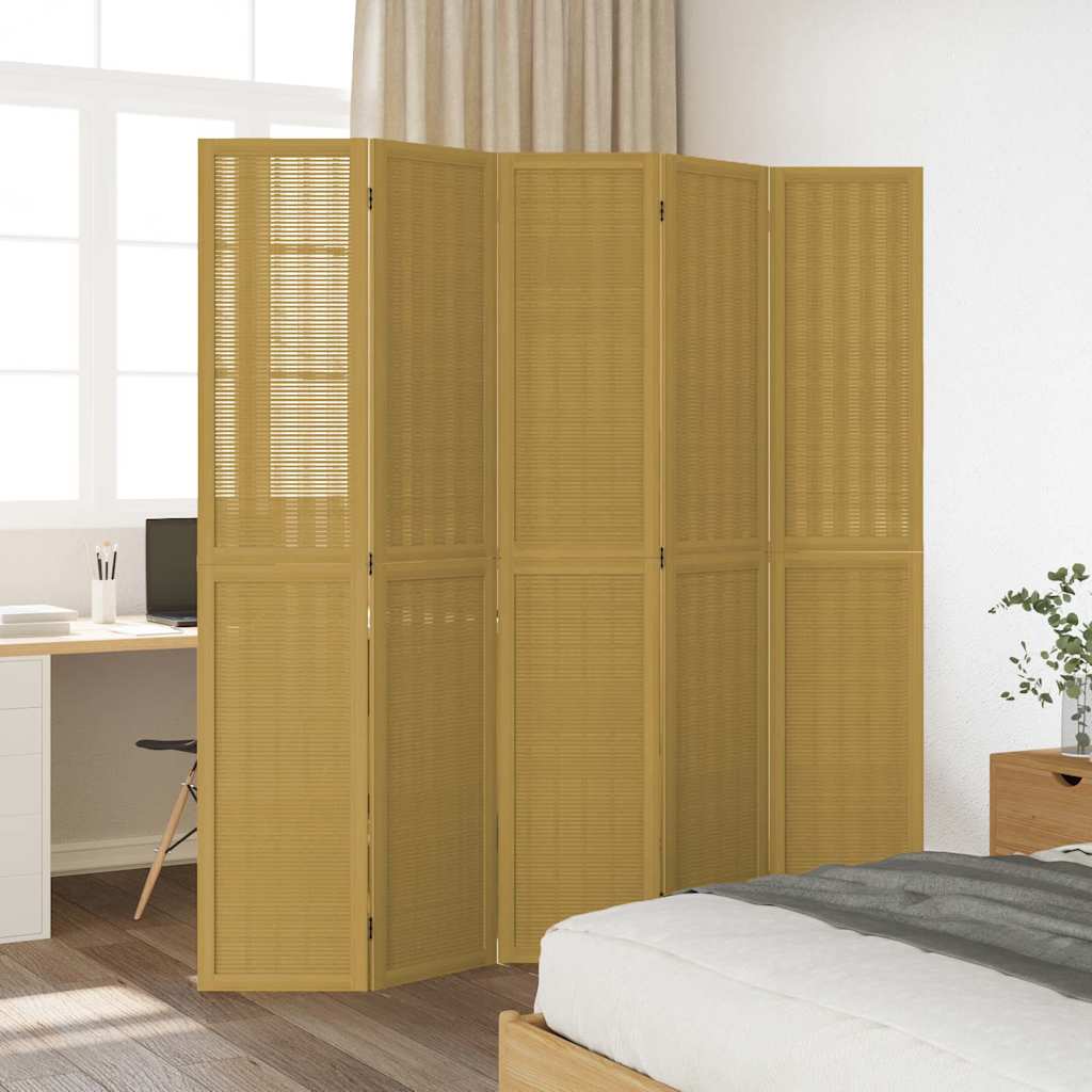 Room Divider 5 Panels Brown Solid Wood Paulownia