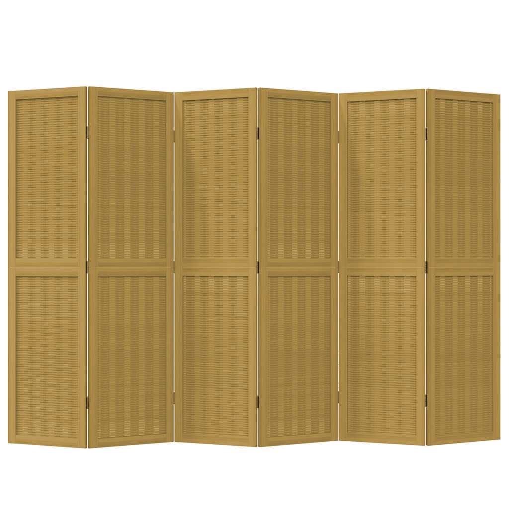Room Divider 6 Panels Brown Solid Wood Paulownia