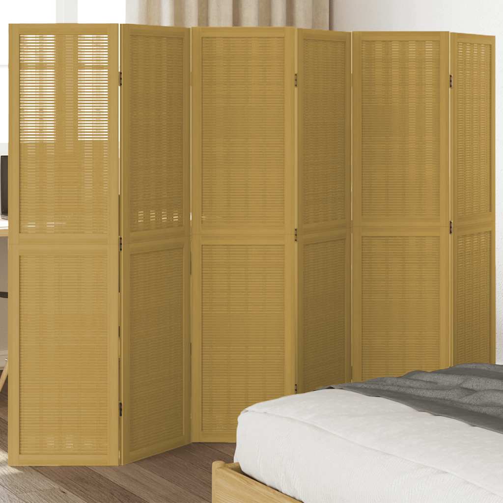 Room Divider 6 Panels Brown Solid Wood Paulownia