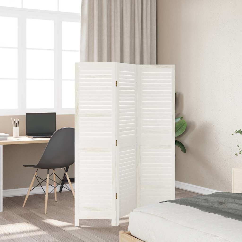 Room Divider 3 Panels White Solid Wood Paulownia