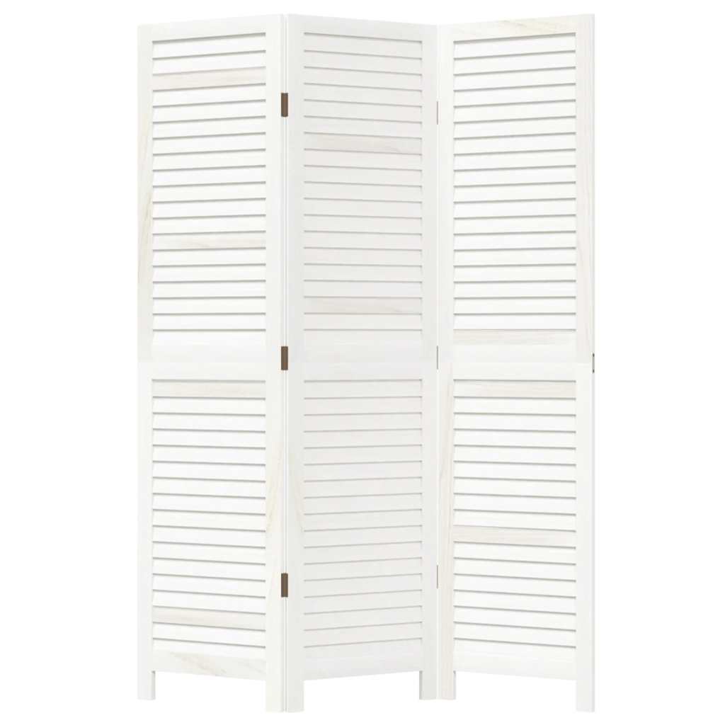 Room Divider 3 Panels White Solid Wood Paulownia