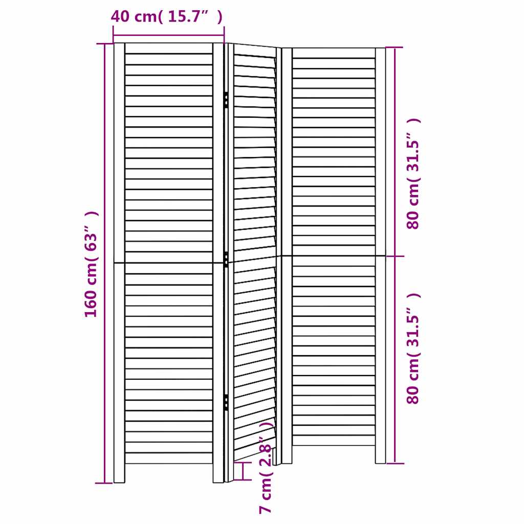 Room Divider 3 Panels White Solid Wood Paulownia