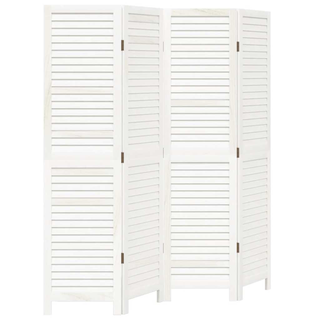 Room Divider 4 Panels White Solid Wood Paulownia