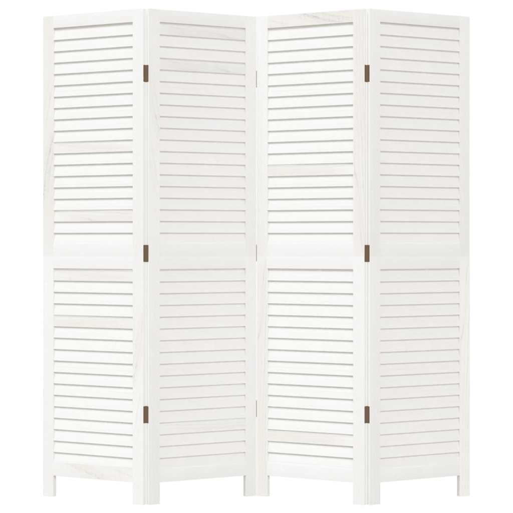 Room Divider 4 Panels White Solid Wood Paulownia
