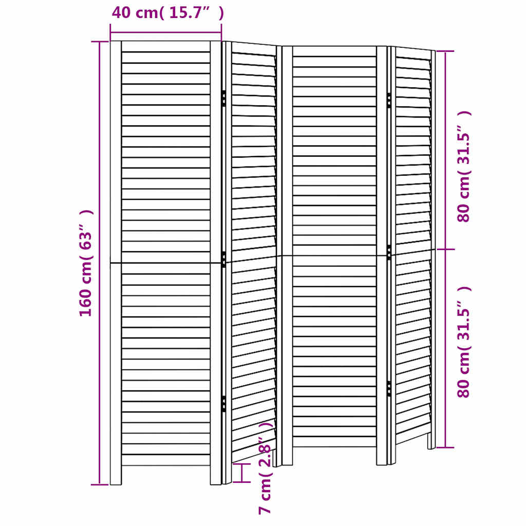Room Divider 4 Panels White Solid Wood Paulownia
