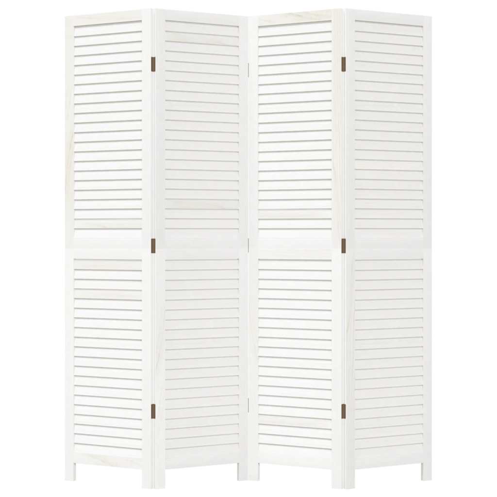 Room Divider 4 Panels White Solid Wood Paulownia