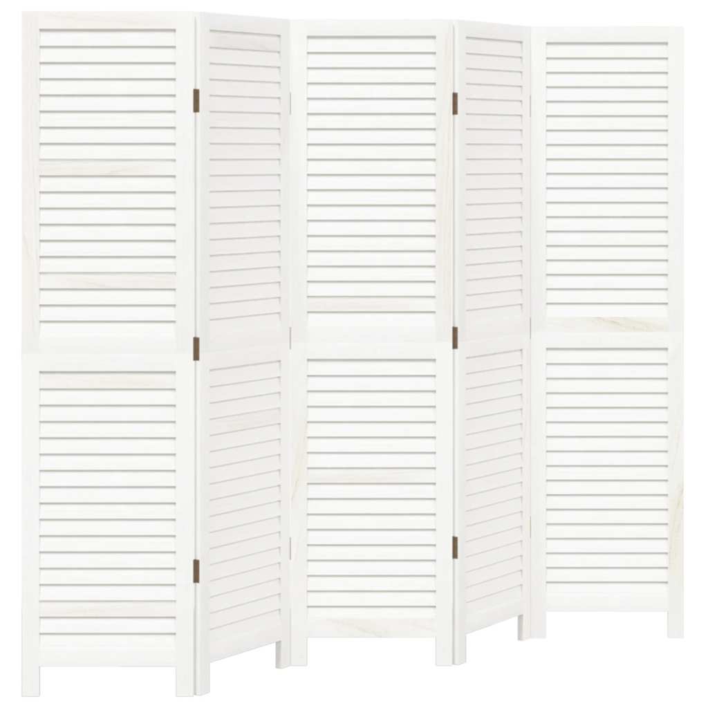 Room Divider 5 Panels White Solid Wood Paulownia